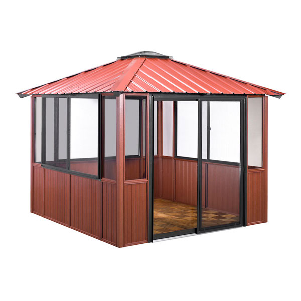 10 X 10 Deep Red Gazebo Enclosed